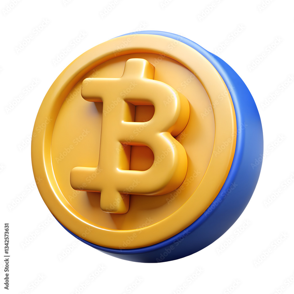 Poster glossy 3d bitcoin symbol on gradient background crypto currency