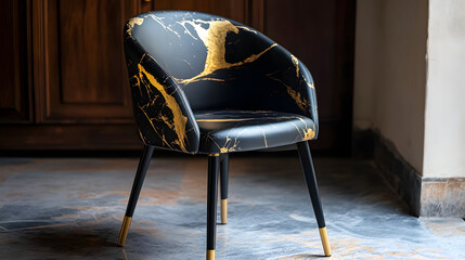 Elegant black and gold chair interior design stock photo