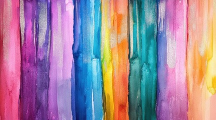 Vibrant Watercolor Rainbow Stripes With Silver Glitter Texture and Design Elements in a Patterned Background for Art Purposes Illustration or Graphic Designs. Illustration of Rainbow Colors Vertical