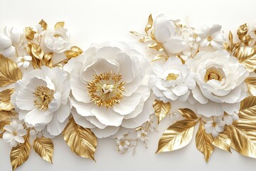 Elegant White and Gold 3D Floral Background