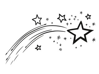 Shooting Star and Stars Black and White Doodle Design Illustration