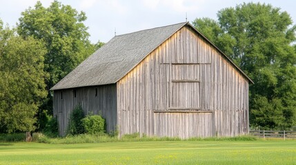 Rustic Wooden Barn in a Lush Green Countryside