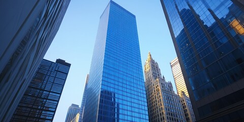 Obraz premium Skyscrapers of varied shapes and sizes reaching into the clear blue sky