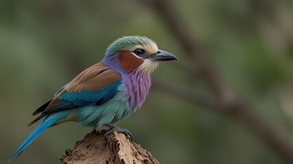 Fototapeta premium Vibrant bird perched on a log (1)