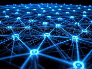 Fototapeta premium Intricate blue network connections illuminating the digital landscape at night. - ai