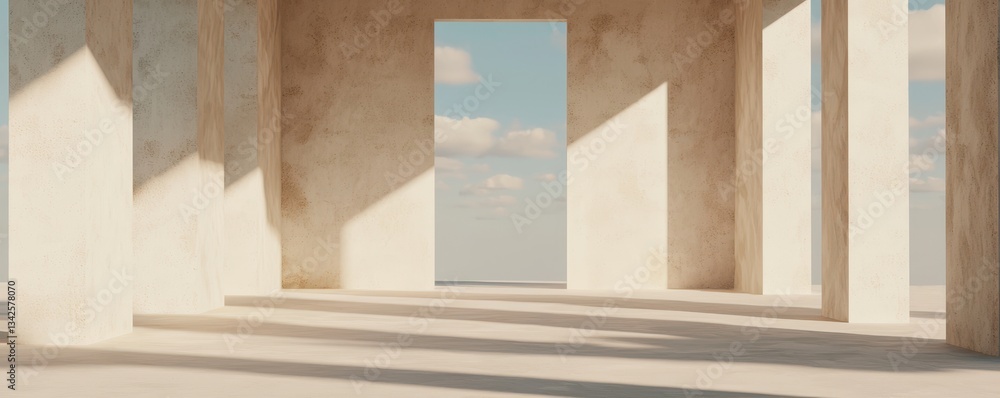 Aufkleber minimalist beige architecture sunlit columns open sky view