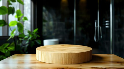 Fototapeta premium Wooden Podium Display Modern Minimalist Bathroom Product Showcase