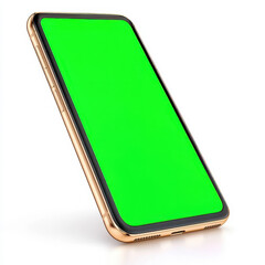 modern smartphone with sleek metallic finish and green screen