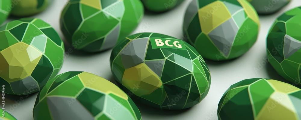 Poster abstract green and grey polygonal gems bcg branding 3d render