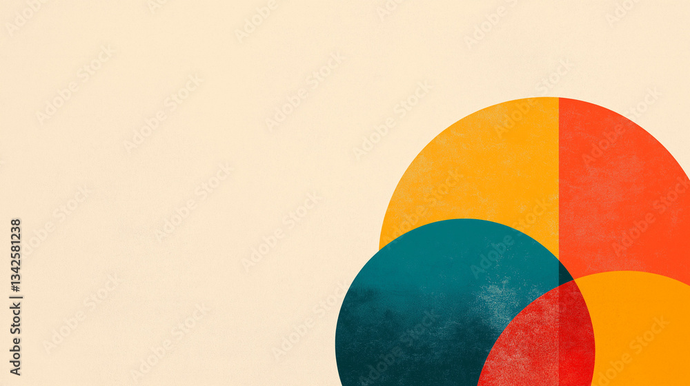 Poster geometric harmony: an artistic composition of overlapping colorful semi-circles, rendered with a tex