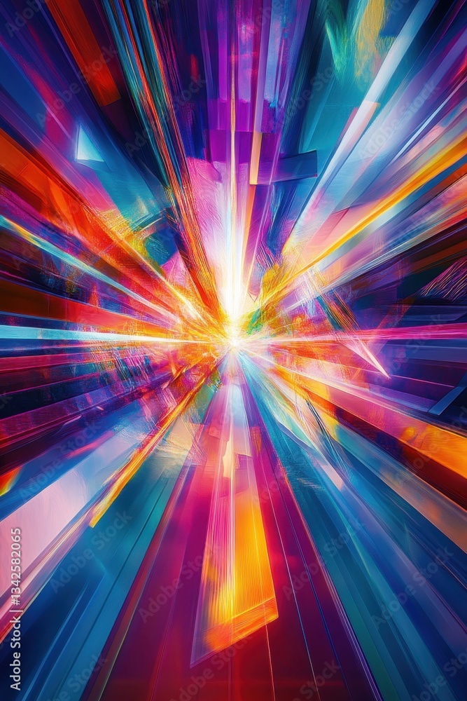 Poster vibrant abstract burst of color and light dynamic energy and modern design.
