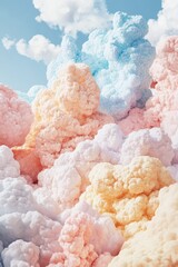 Dreamy Colorful Cotton Candy Clouds Against a Soft Blue Sky Abstract Background Image.