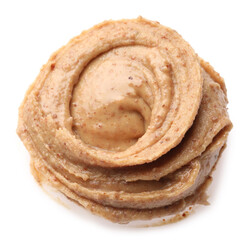 Sample of tasty nut butter isolated on white, top view