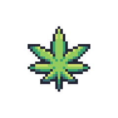 this is a cannabis weed icon in pixel art style with colorful color,this item good for presentations,stickers, icons, t shirt design,game asset,logo and project.