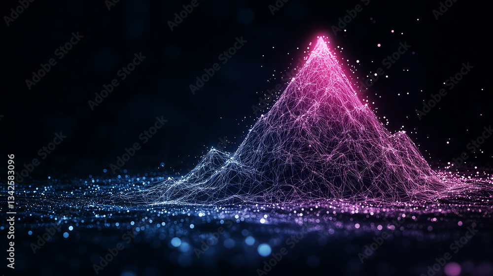 Poster digital mountainscape: a striking digital representation of a mountain range illuminated with vibran