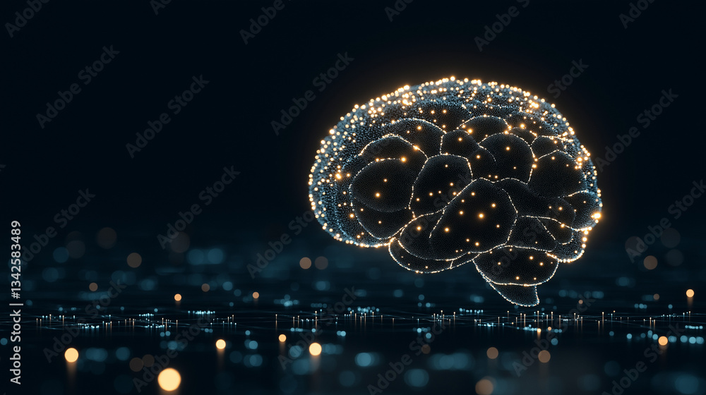 Poster brain networks: a stunning digital representation of a human brain composed of interconnected light 