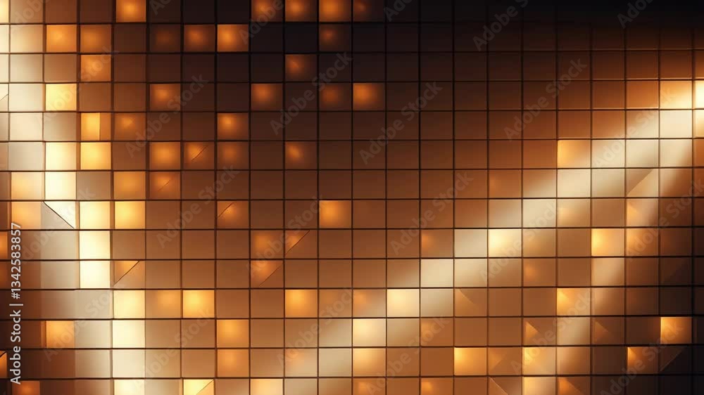 Poster golden grid pattern with glowing squares and triangles