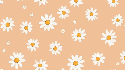 Obraz premium Tiny white daisies flower on a light brown background, a simple flat illustration style, a pattern design for a phone case or wallpaper, seamless.