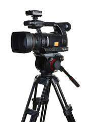 Modern professional video camera isolated on white