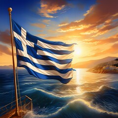 Greece independence day background with waving greek flag.