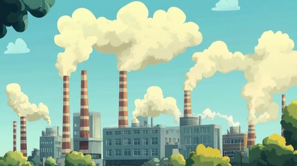 Industrial pollution impact on urban environment illustrative image animated style nature viewpoint environmental concerns
