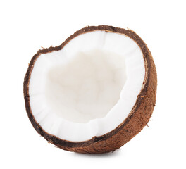 Half of cracked coconut isolated on white