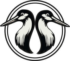 Silhouette of flying stork isolated on white.