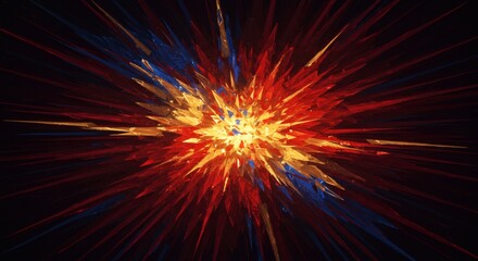 Obraz premium Abstract Explosion of Colorful Light Rays on Dark Background Illustration