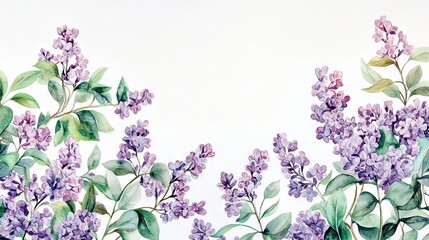 watercolor lush branches of lilac, branches of lilac on white background is isolated