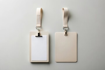 Elegant Blank Identification Badges with Cream Lanyards Ready for Customization and Branding