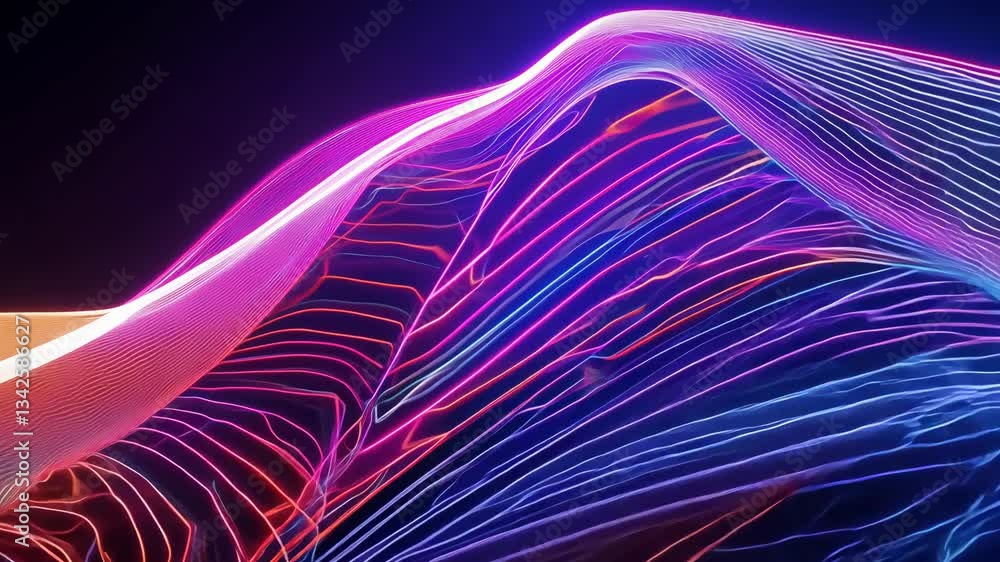 Poster abstract neon waveforms gradient flow motion graphic in 4k.