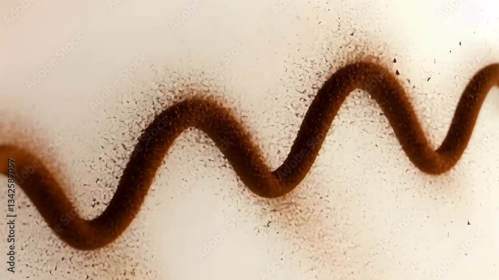 Poster swirling wave of brown powder creates dynamic pattern against white background, evoking movement and
