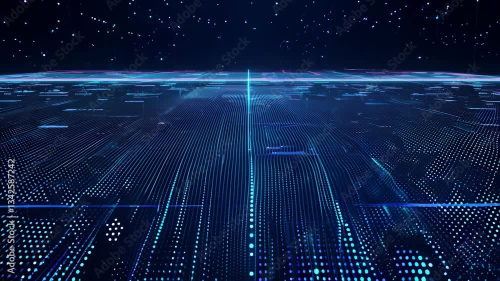 Aufkleber futuristic network grid digital data flow visualization 4k.