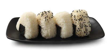 Rice balls (onigiri) isolated on white. Traditional Japanese dish