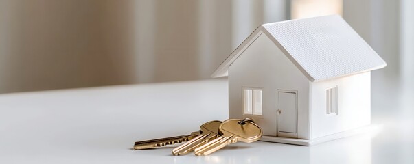 A stylish model house with keys symbolizing homeownership and real estate investment.