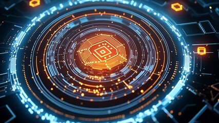 Abstract technological background with glowing circuit, digital network core concept - Powered by Adobe