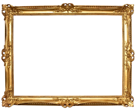 Ornate  Rectangle Vintage Gold Frame for Web Presentation, Oriental Style, PNG with Transparent Background