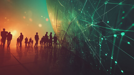 Fototapeta premium abstract professional business team people innovation connection of line from nail node to node on Smart Innovation city with connection cyber security network reciprocity , networking concept