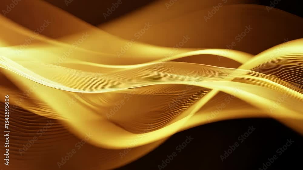 Poster golden flowing wave abstract background from video sequence in 4k.