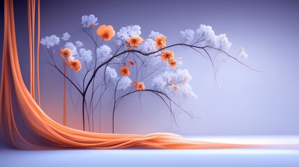 Serene Orange   White Blossoms  Dreamy Floral Art Background