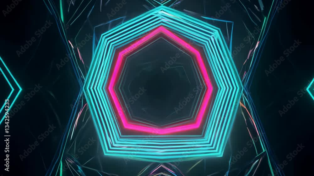 Poster abstract neon geometric vj loop - pulsating shapes & lines - black background - 4k.