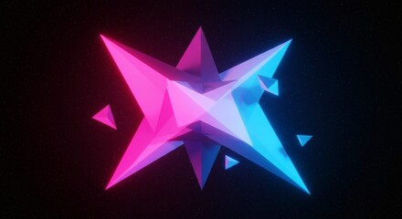 Obraz premium Abstract Neon Polygonal Shape in Pink and Blue on Dark Background