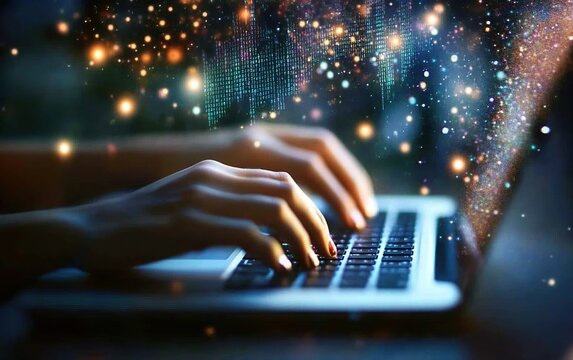 Abstract Background Image of Hands Typing on Laptop