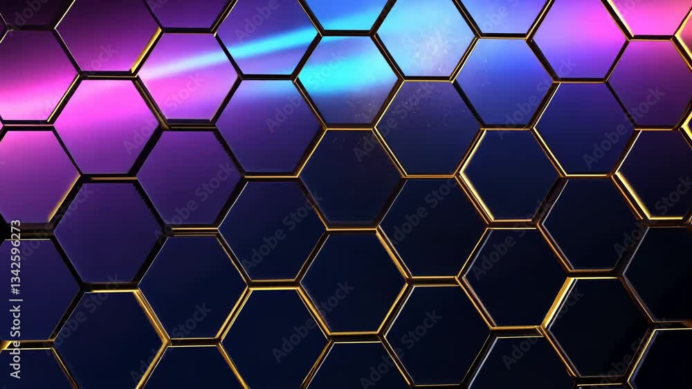 Poster hexagonal grid with vibrant gradient lighting