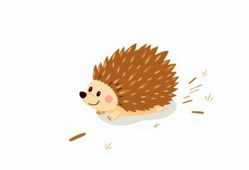 Cartoon Hedgehog Running with Happy Expression Isolated on White Background