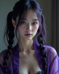 Ethereal Purple-Haired Anime Girl — Captivating Braided Elegance