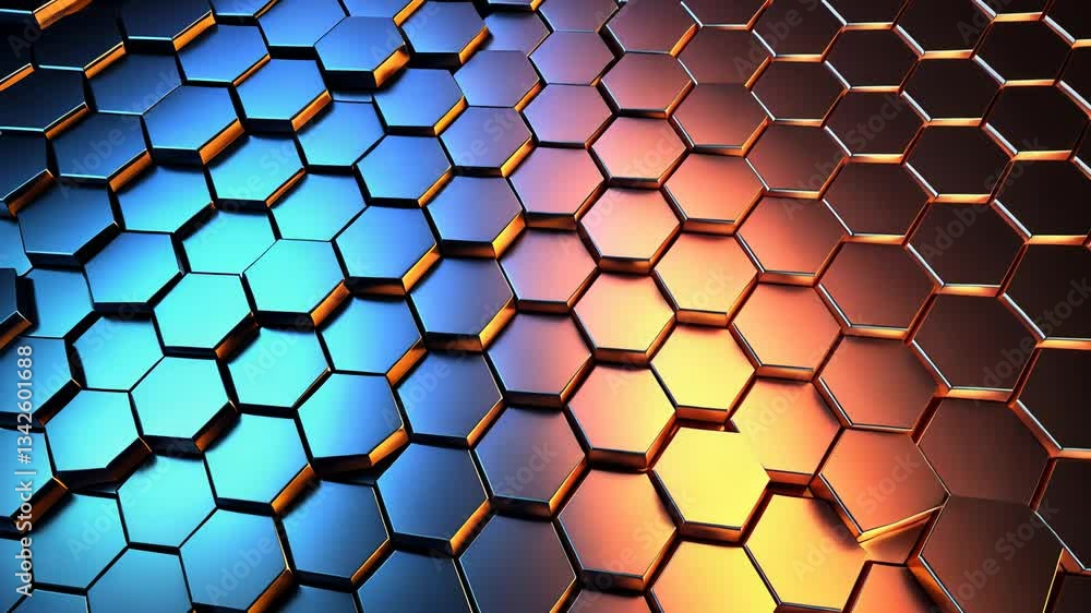 Poster hexagonal metallic grid pattern with gradient color transition
