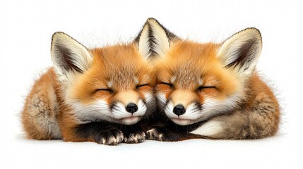 Obraz premium Two Sleepy Baby Foxes on White