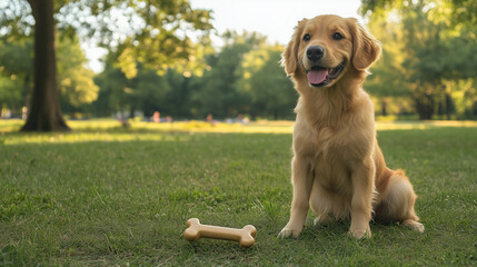 golden retriever sitting down in a park