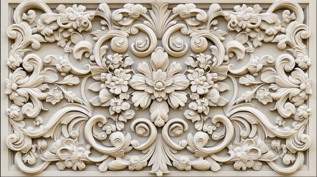 Baroque Ornate Floral Motif  Elegant Stone Carving Texture